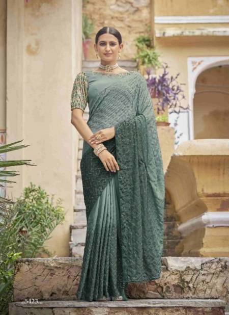 Green Padding Colour Cocktail Vol 3 Shubhkala New Latest Designer Ethnic Wear Chinon Saree Collection 5423